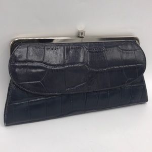 Michael Rome Navy Croc Embossed Leather Clutch